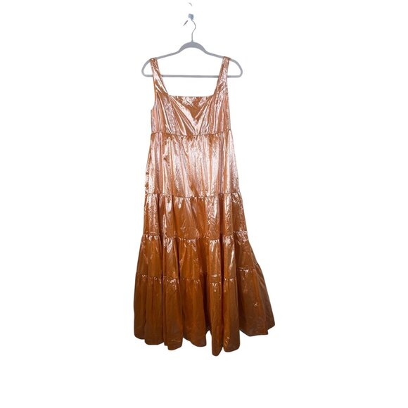 Anthropologie Let Me Be Metallic Tiered Maxi Dress Orange Sleeveless M - Picture 2 of 12